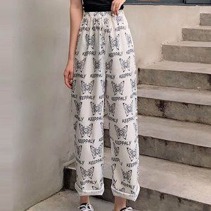 Butterfly Print Wide-leg Pants Women